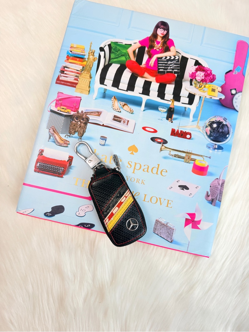 Mercedes-Benz Black Leather Key Holder with Red and Yellow Stripe
